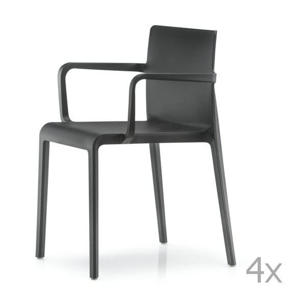 Sada 4 černých  jídelních židlí s područkami  Pedrali Volt