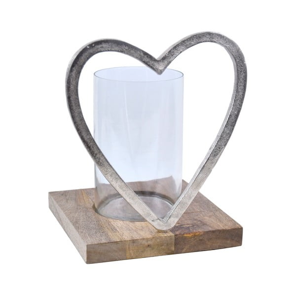 Dekorativní svícen ve tvaru srdce s dřevěným podstavcem Ego dekor, výška 29,5 cm