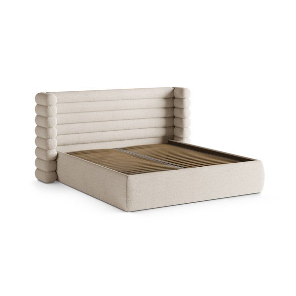 Beež polsterdatud kaheinimesevoodi koos panipaiga ja voodipõhjaga 200x200 cm Mount - Micadoni-image-3