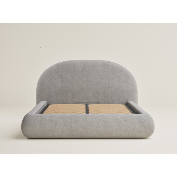 Hall-beež polsterdatud kaheinimesevoodi panipaiga ja liistudest voodipõhjaga 140x200 cm Maumere - Maison de Rêve-image-2