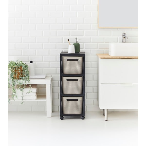 Must/beež plastikust mobiilne riiul 30x77 cm Brisen - Rotho-image-3