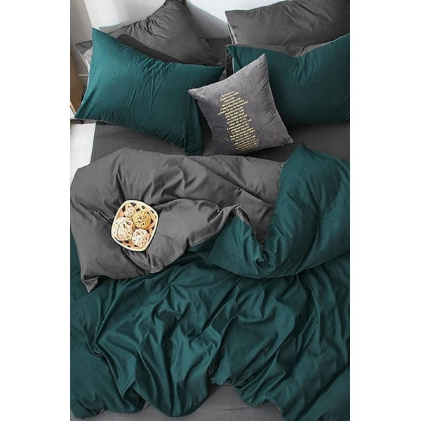 Puuvillane üheinimesevoodipesu koos voodilinaga, petrool/halli värvi 160x220 cm - Mila Home