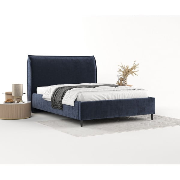 Tumesinine polsterdatud kaheinimesevoodi koos voodipõhja ja panipaigaga 160x200cm Shell - Maison de Rêve-image-1