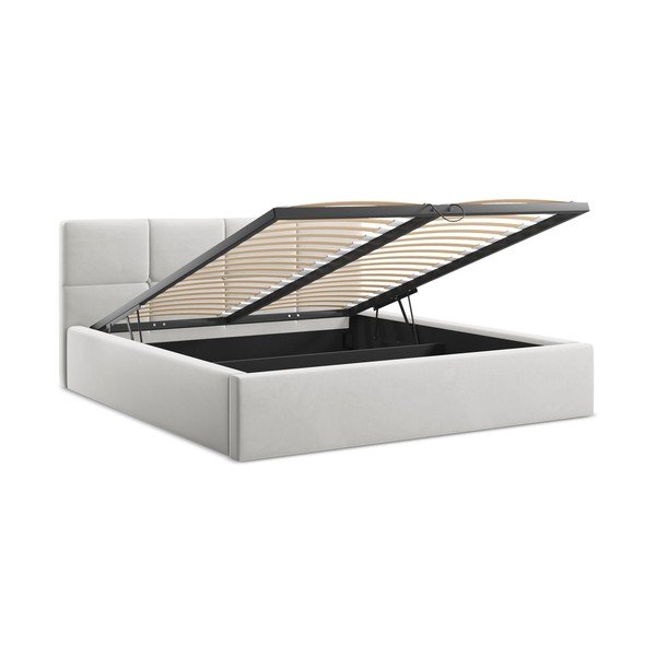 Heleroheline sametist polsterdatud kaheinimesevoodi panipaigaga, koos liistudega 140x200 cm Hiko – Makamii-image-2