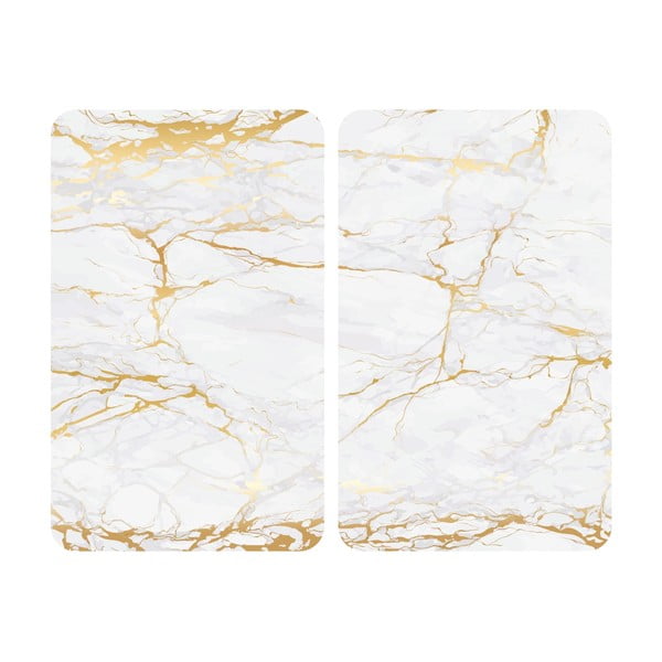 Klaasist pliidikatte komplekt 2 tk, valge-kuldne marmor, 52 x 30 cm - Wenko