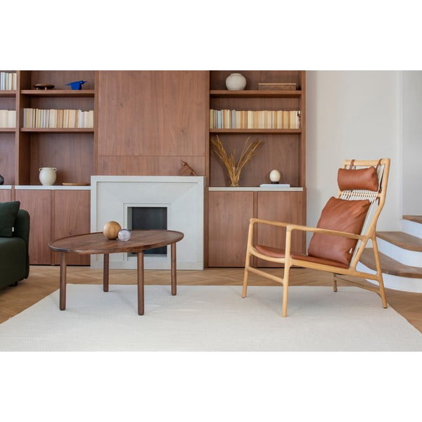 Massiivse tamme konstruktsiooniga ja konjaki pruunist pühvlinahast istmega tugitool. Dedo - Gazzda-image-1