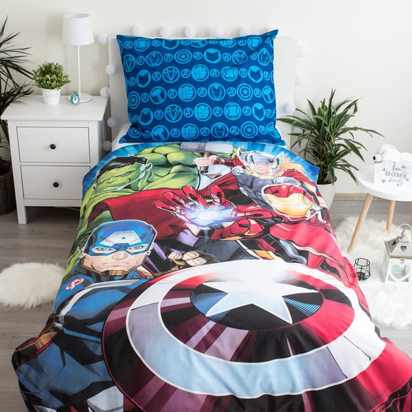 Puuvillane helendava efektiga laste voodipesu 140x200 cm Avengers – Jerry Fabrics-image-1