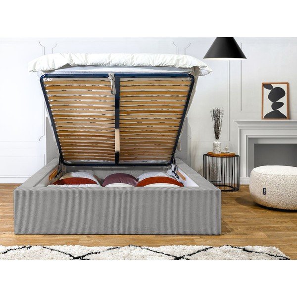 Helehall polsterdatud kaheinimese voodi, millel on riiulid 160x200 cm ja panipaik Nihad - Bobochic Paris-image-4