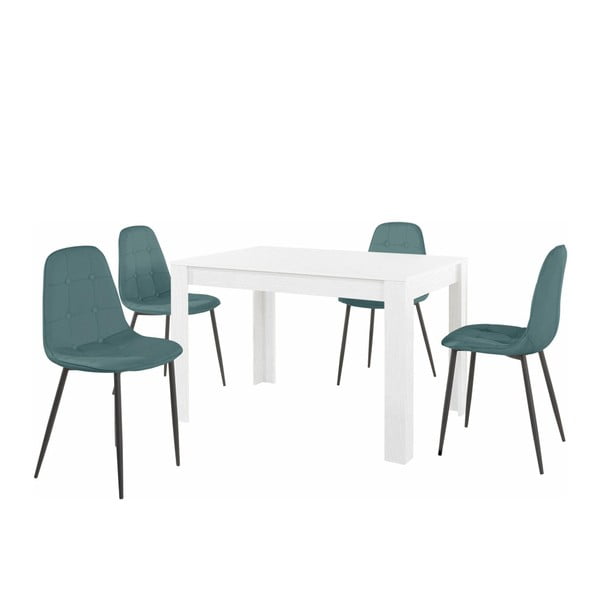 Set bílého jídelního stolu a 4 modrých jídelních židlí Støraa Lori Lamar