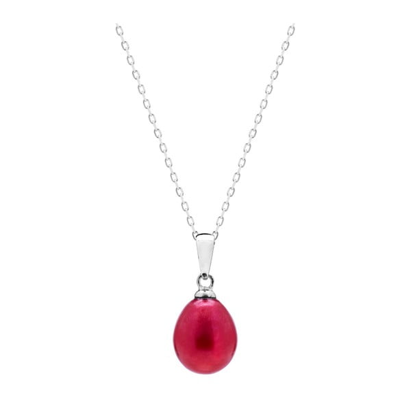 Stříbrný náhrdelník s červenou perlou GemSeller Elco