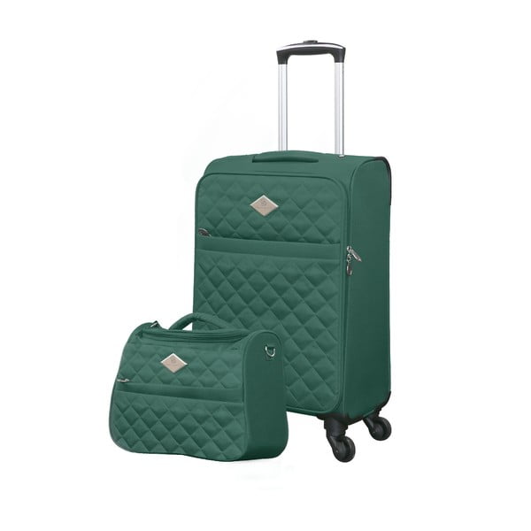 Set zeleného cestovního kufru na kolečkách a menšího kufříku GERARD PASQUIER Valises Cabine & Unity Case