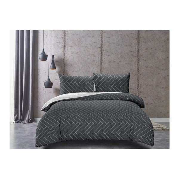 Šedo-bílé oboustranné povlečení z bavlněného saténu DecoKing Panels, 155 x 200 cm-image-2