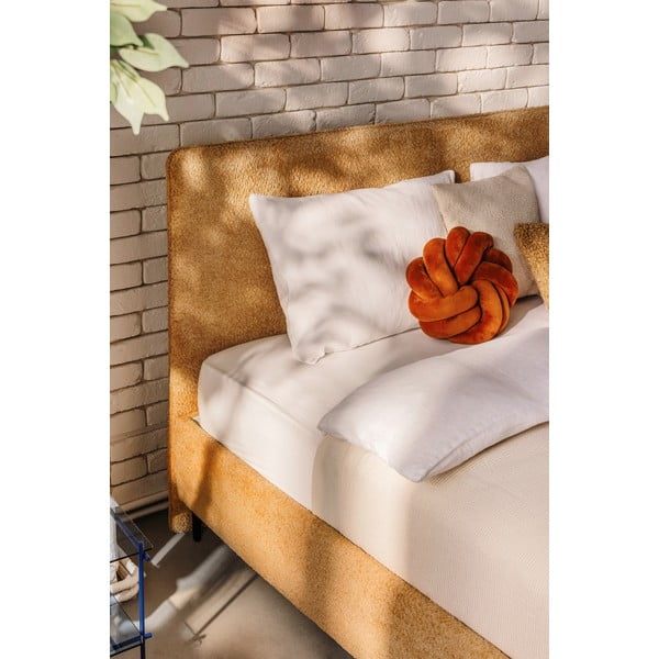 Sinepivärvi polsterdatud kaheinimesevoodi koos voodipõhjaga 160x200cm Noira Slim - Bonami Selection-image-3