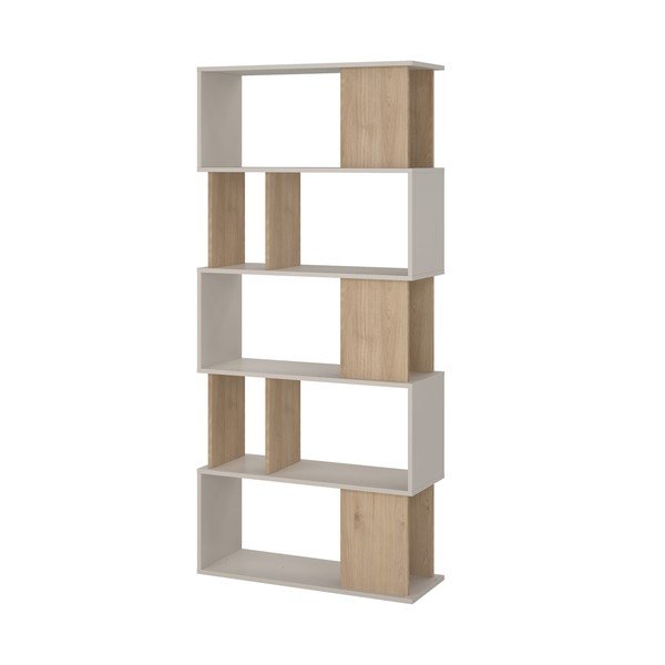 Kreemikas raamaturiiul tammepuust dekooriga 80x173,5x29,5 cm Maze - Tvilum