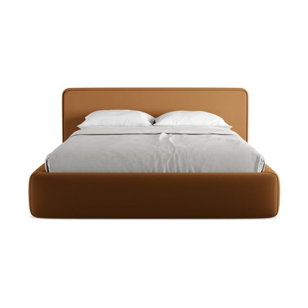 Terrakottapunane polsterdatud kaheinimesevoodi koos voodipõhja ja panipaigaga 160x200cm Kiana - Makamii-image-4