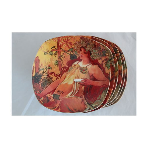 Alfons Mucha - sada 6 dezertních talířků Podzim