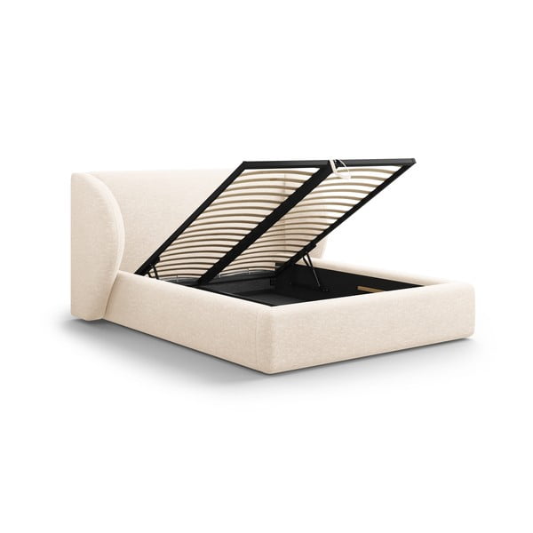 Kreemjaks polsterdatud kaheinimesevoodi koos voodipõhja ja panipaigaga 180x200 cm Miley - Micadoni-image-3