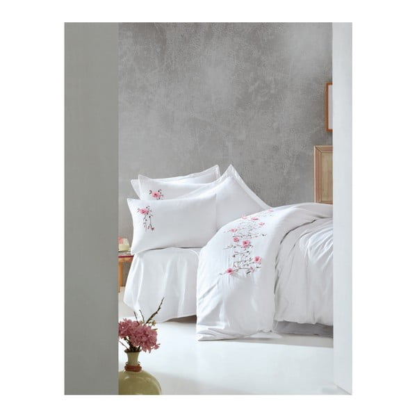 Valge puuvillane voodipesu koos voodilinaga kaheinimesevoodile Valge, 200 x 220 cm Perla - Mijolnir