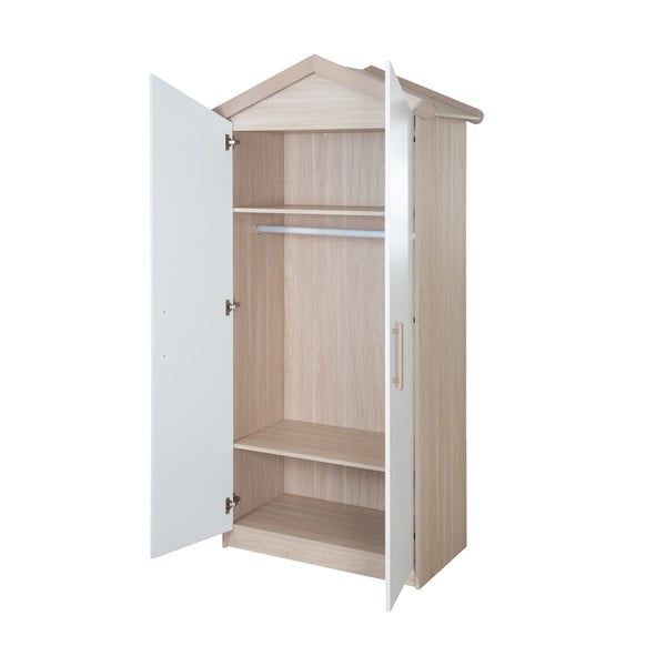 Laste riidekapp valge ja naturaalne tammepuit 96x190x50 cm Cabane - Roba-image-4