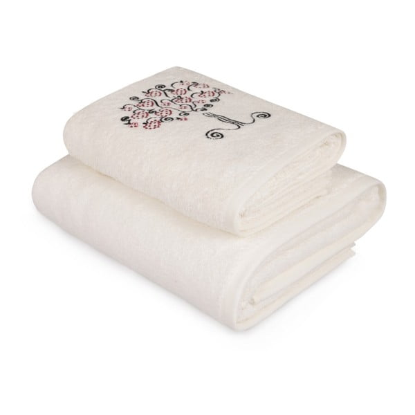 Set bílého ručníku a bílé osušky s barevným detailem Arbre