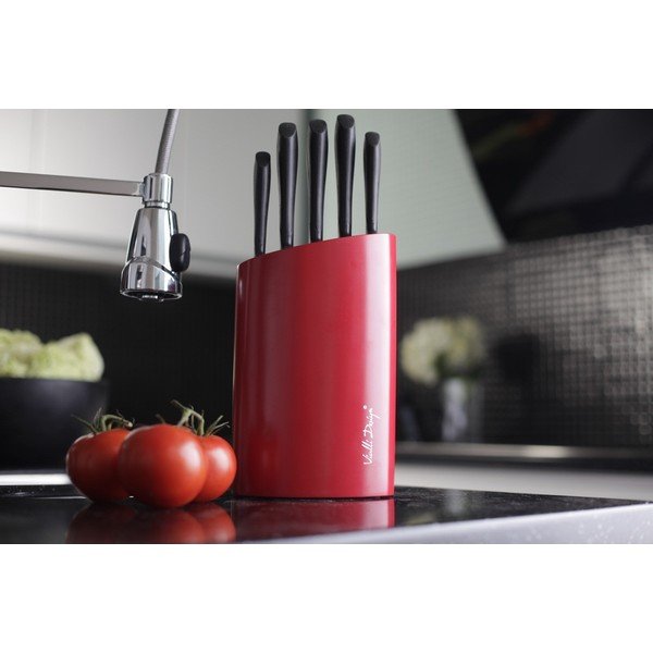 Červený stojan s pěti noži Vialli Design-image-1