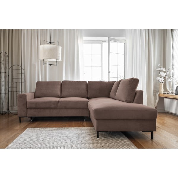 Pruun velvetist diivanvoodi (paremas nurgas) Lofty Lilly - Miuform-image-1