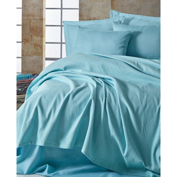Set přehozu, prostěradla a 2 povlaků na polštáře EnLora Home Deportes Baby Blue, 200 x 235 cm
