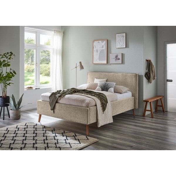 Beež polsterdatud kaheinimesevoodi koos voodipõhjaga 140x200 cm Riva – Meise Möbel-image-1