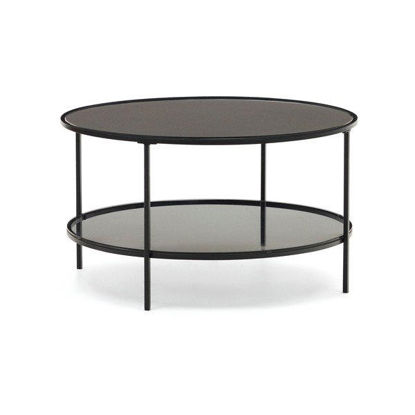 Must ümmargune diivanilaud klaasist pealispinnaga ø 80 cm Gilda - Kave Home