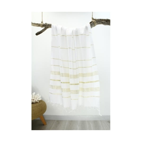 Bílo-zlatá Hammam osuška Classic Style, 100 x 180 cm