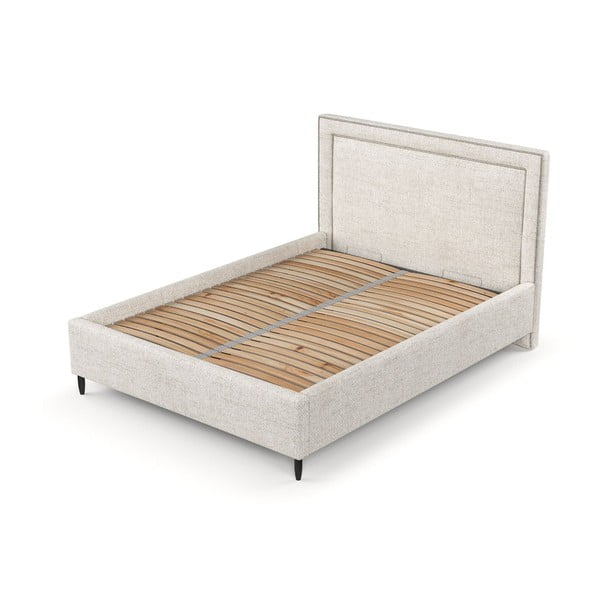 Kreem polsterdatud kaheinimesevoodi koos voodipõhja ja panipaigaga 160x200cm Baleine - Maison de Rêve-image-4