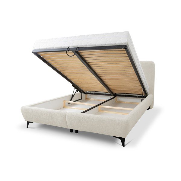 Beež polsterdatud kaheinimesevoodi koos panipaiga ja voodipõhjaga 140x200 cm Makapu - Makamii-image-1