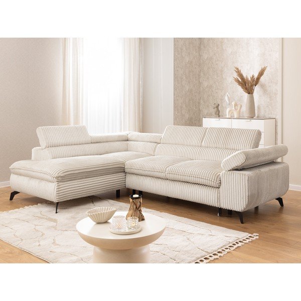 Kreemikas sametist nurgadiivan (vasak nurk/L-kujuline) Marbeya - Ropez-image-1