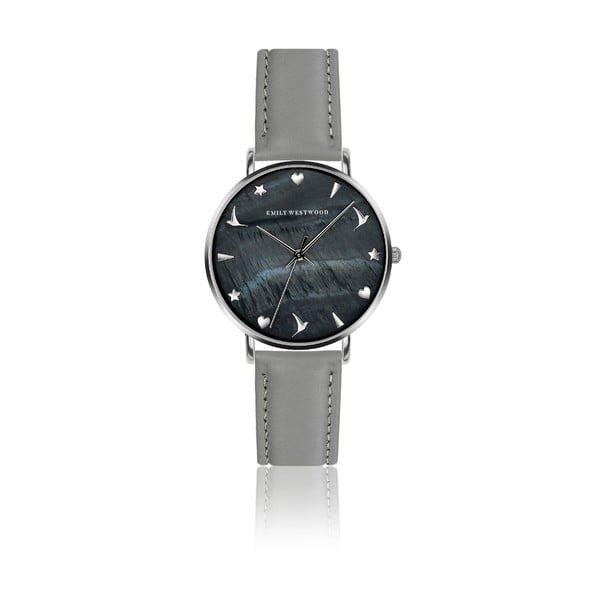 Dámské hodinky s šedým páskem z pravé kůže Emily Westwood Noir