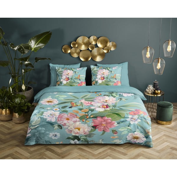 Sinine pikendatud satiin-puuvillast voodipesu üheinimesevoodile 140x220 cm Fungi - Descanso-image-1