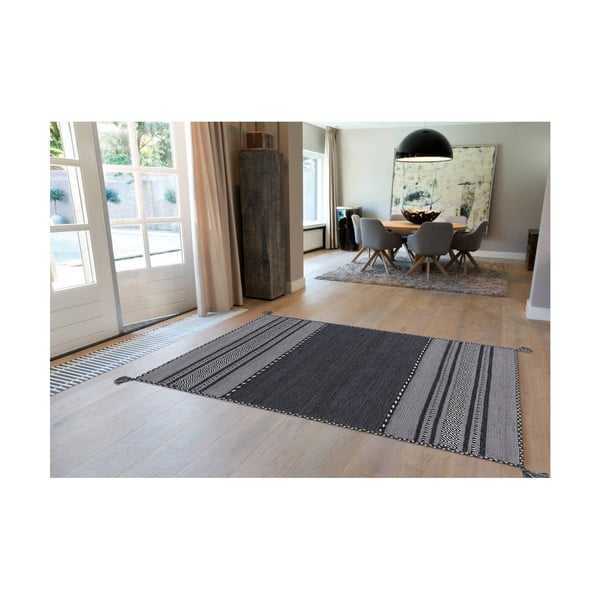 Tmavě šedý ručně vyráběný bavlněný koberec Arte Espina Navarro 2919, 70 x 130 cm