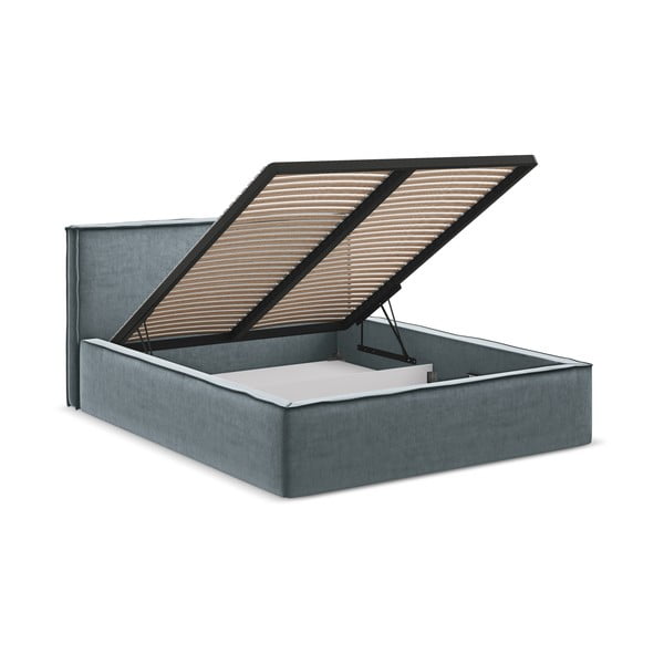 Helesinine polsterdatud kaheinimesevoodi koos voodipõhja ja panipaigaga 180x200cm Anani - Makamii-image-3