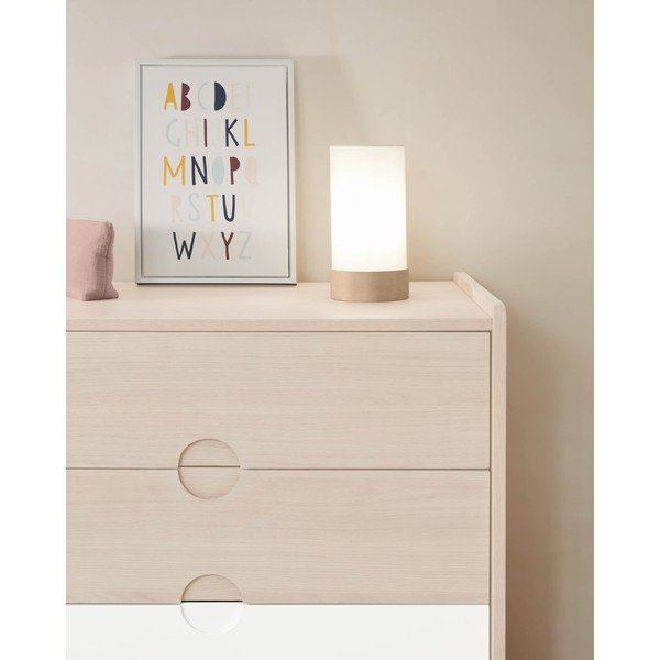 Valge pöögipuidust lauavalgusti tekstiilist varjuga (kõrgus 26 cm) Slat - Kave Home-image-1