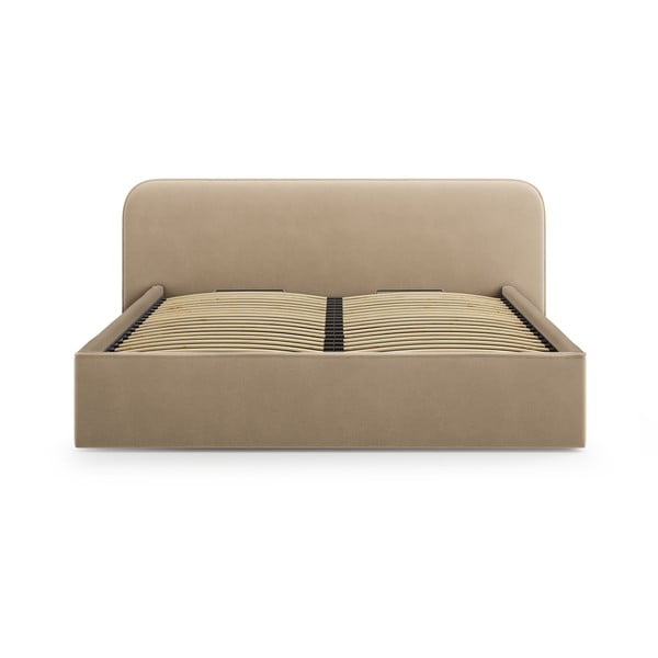 Taupe polsterdatud kaheinimesevoodi koos panipaiga ja voodipõhjaga 140x200 cm Elizabeth - Micadoni-image-4