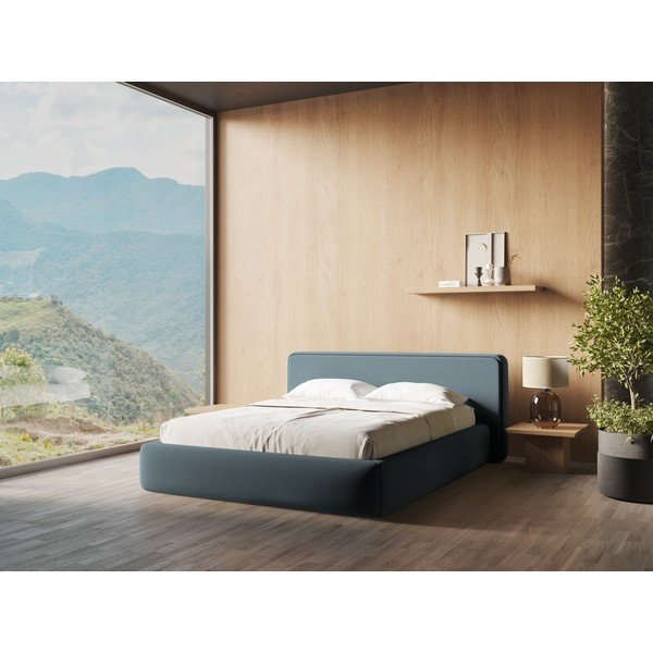 Sinine polsterdatud kaheinimesevoodi koos voodipõhja ja panipaigaga 180x200cm Kiana - Makamii-image-1