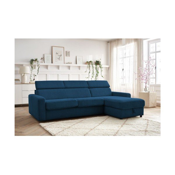 Tumesinine velvetist nurgadiivanvoodi (muutuv nurk) Monaco - Bobochic Paris-image-1