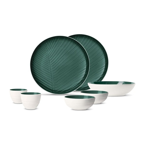 7dílný bílo-zelený set porcelánového nádobí Villeroy & Boch Leaf