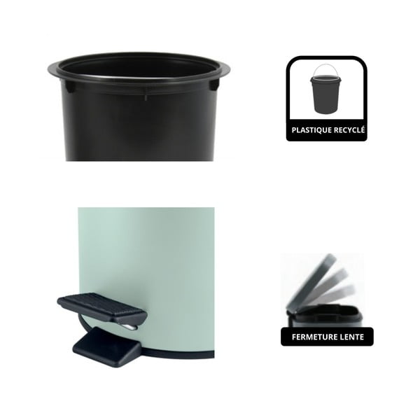 Piparmündivärvi terasest prügikast 3 l Adelar - Spirella-image-4