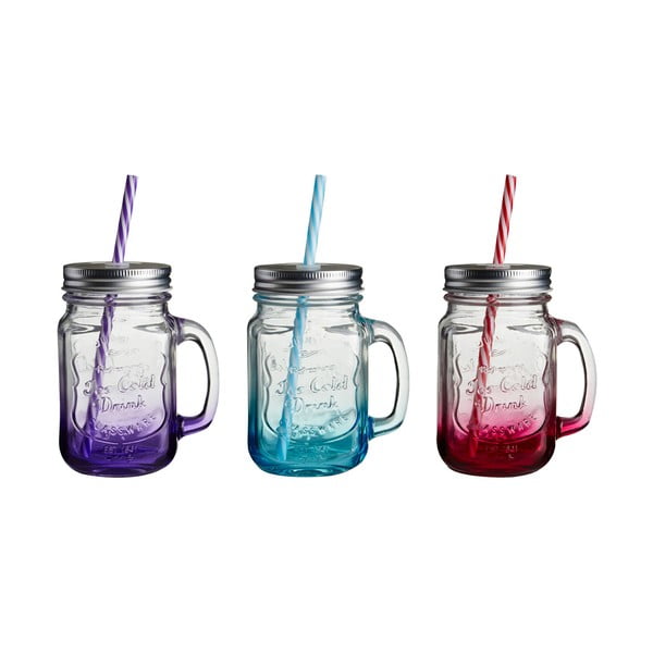 3 värvilise klaasi komplekt koos kõrrega - Premier Housewares
