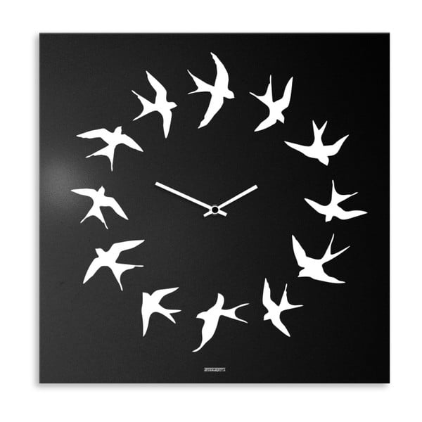 Nástěnné hodiny dESIGNoBJECT.it Birds Black, 50 x 50 cm 