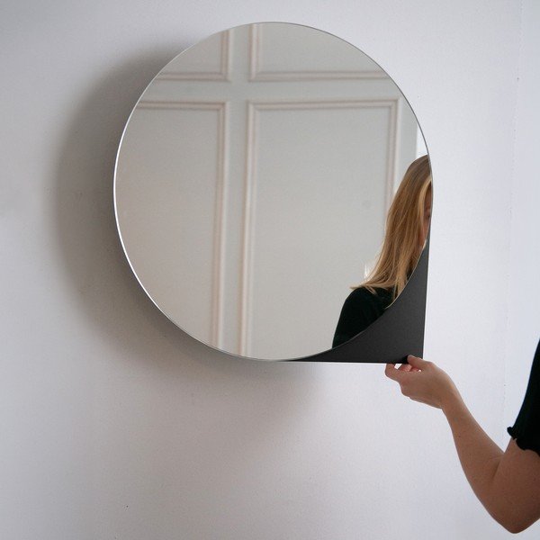 Must metallist rippuv vannitoakapp koos peegliga 55x55 cm Sonnet - Spinder Design-image-1