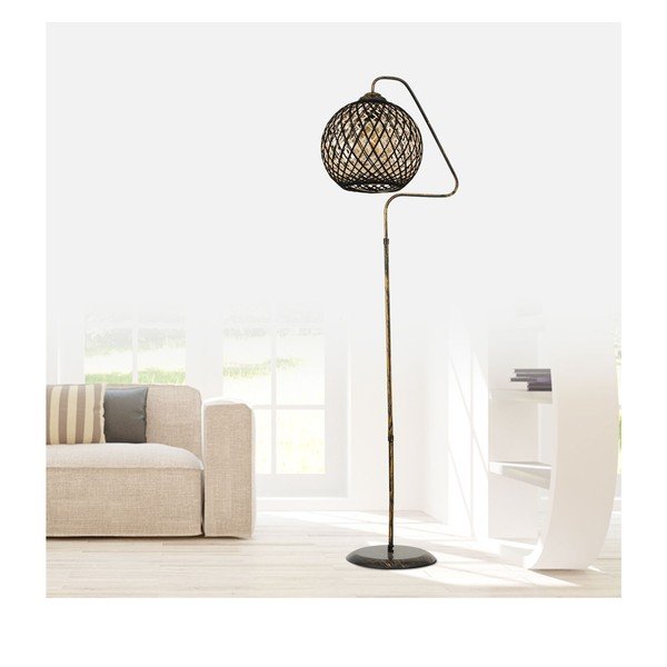 Must-kuldne põrandavalgusti džuudist varjuga (kõrgus 154 cm) - Opviq lights-image-1