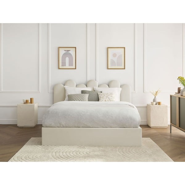 Beež polsterdatud kaheinimesevoodi koos panipaiga ja voodipõhjaga 160x200 cm Badja - Bobochic Paris-image-1