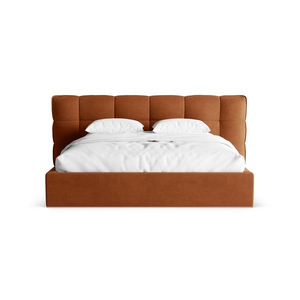 Terrakottapunane polsterdatud kaheinimesevoodi koos panipaiga ja voodipõhjaga 140x200 cm Eric - Micadoni-image-4