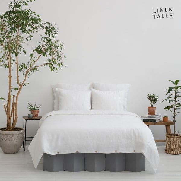 Valge kanepikiududest kahekohaline voodipesu 200x220 cm - Linen Tales